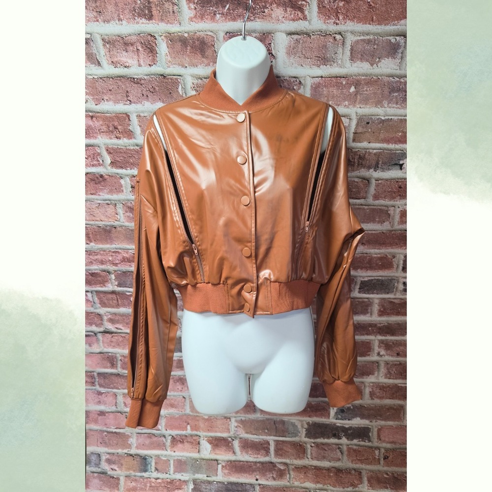 Women's SWANK A POSH‎ Vegan Leather Button Up Lightweight Bomber Jacket Large